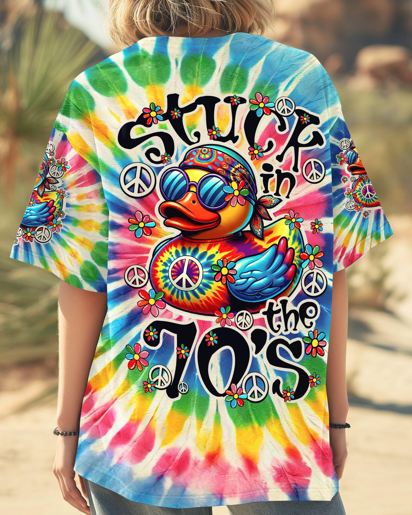 STUCK IN THE 70'S HIPPIE DUCK TIE DYE ALL OVER PRINT - TY2408241