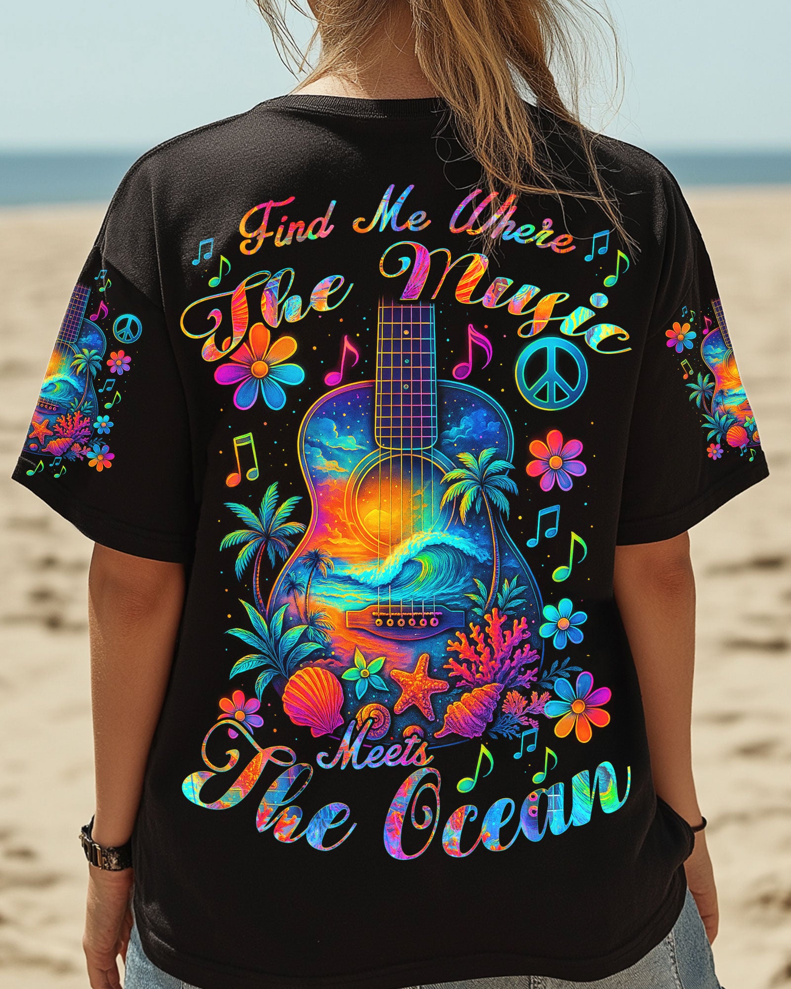 FIND ME WHERE THE MUSIC MEETS THE OCEAN GUITAR ALL OVER PRINT - TYQY0404252