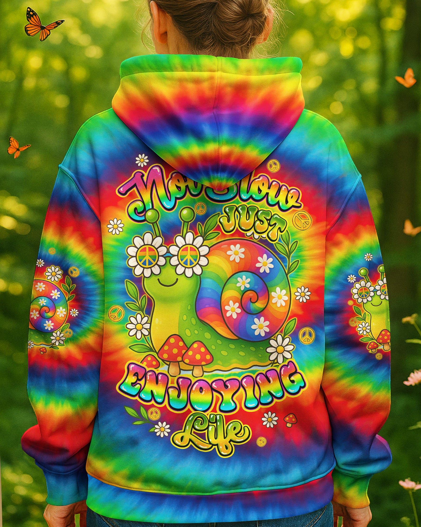 NOT SLOW JUST ENJOYING LIFE SNAIL HIPPIE TIE DYE ALL OVER PRINT - TYQY0307254