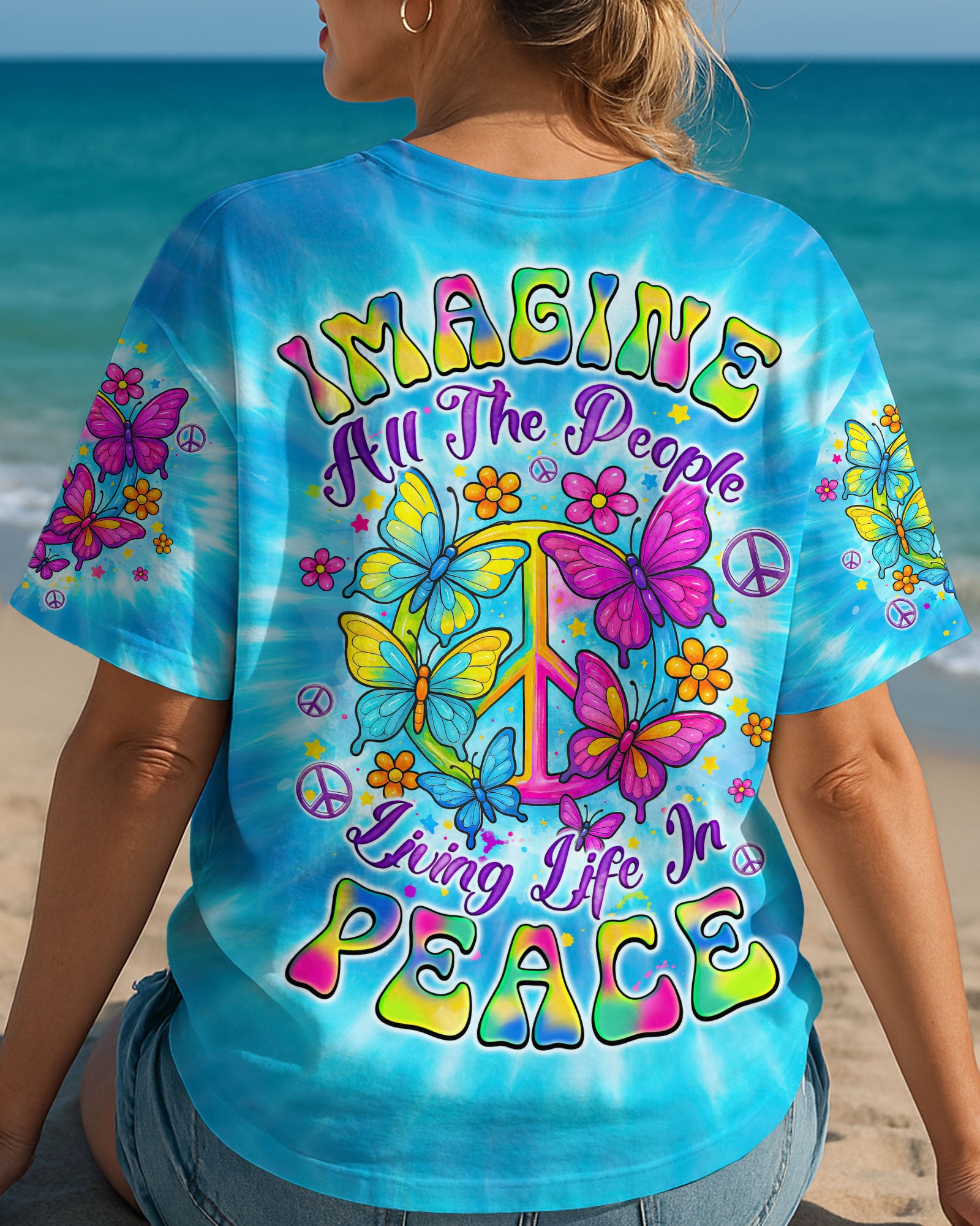 IMAGINE ALL THE PEOPLE LIVING LIFE IN PEACE BUTTERFLY TIE DYE ALL OVER PRINT - TYQY1704254