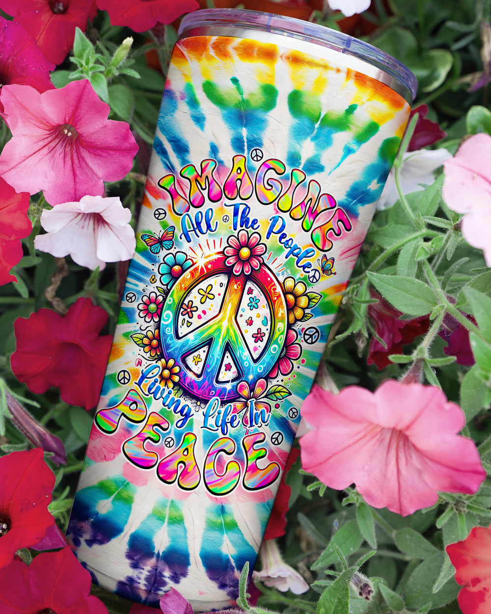 IMAGINE ALL THE PEOPLE LIVING LIFE IN PEACE TIE DYE TUMBLER - TYQY1504254