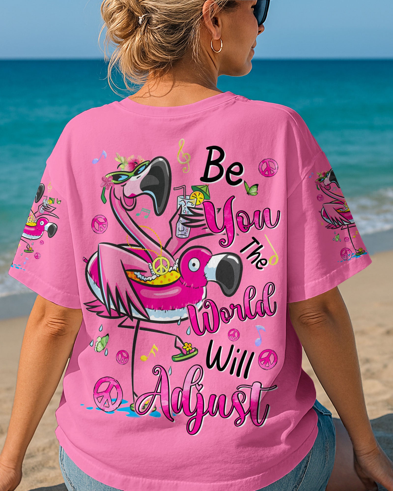 BE YOU THE WORLD WILL ADJUST FLAMINGO ALL OVER PRINT - TYQY2804254