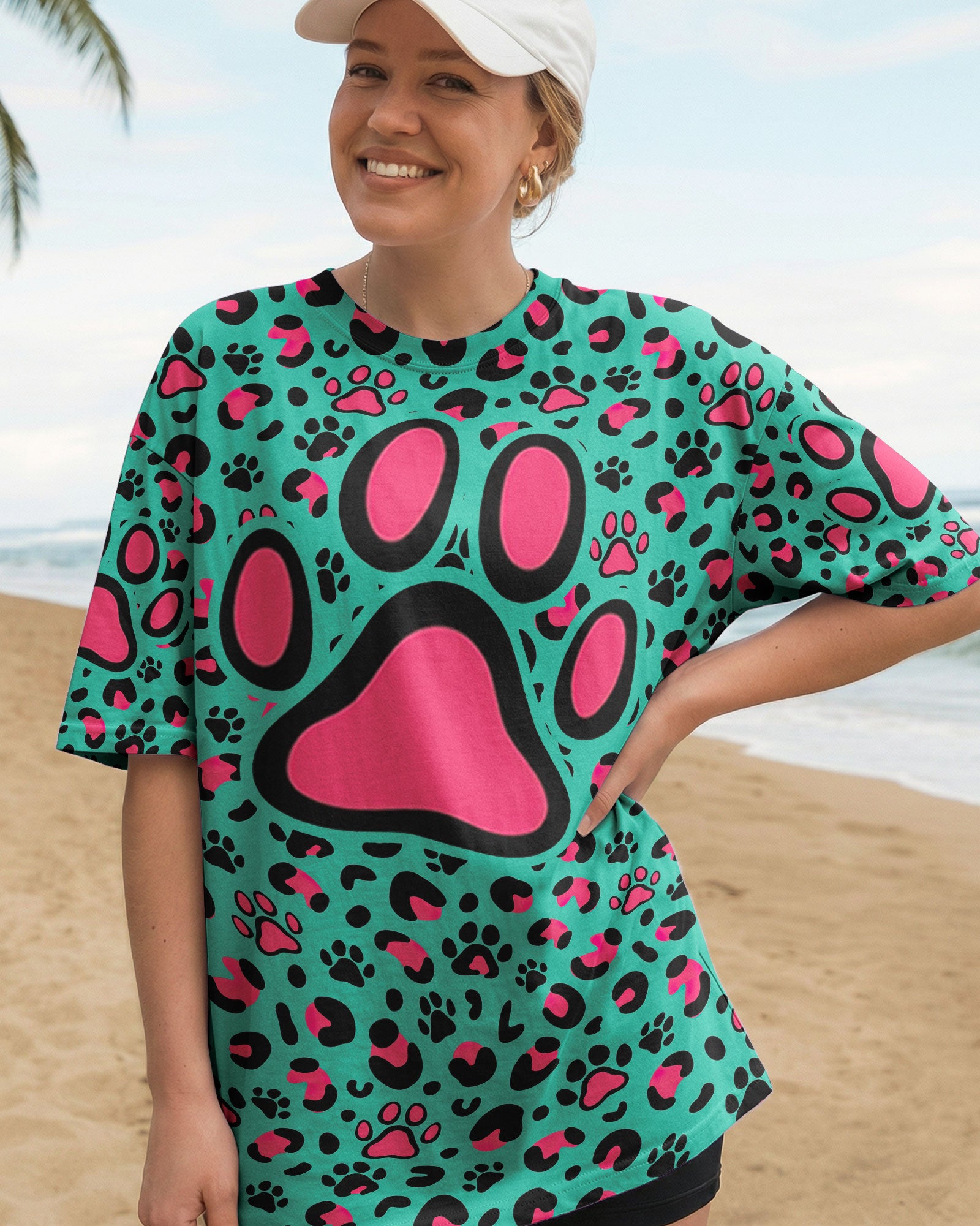 GROOVY PAW TEAL PINK ALL OVER PRINT - TY0601261
