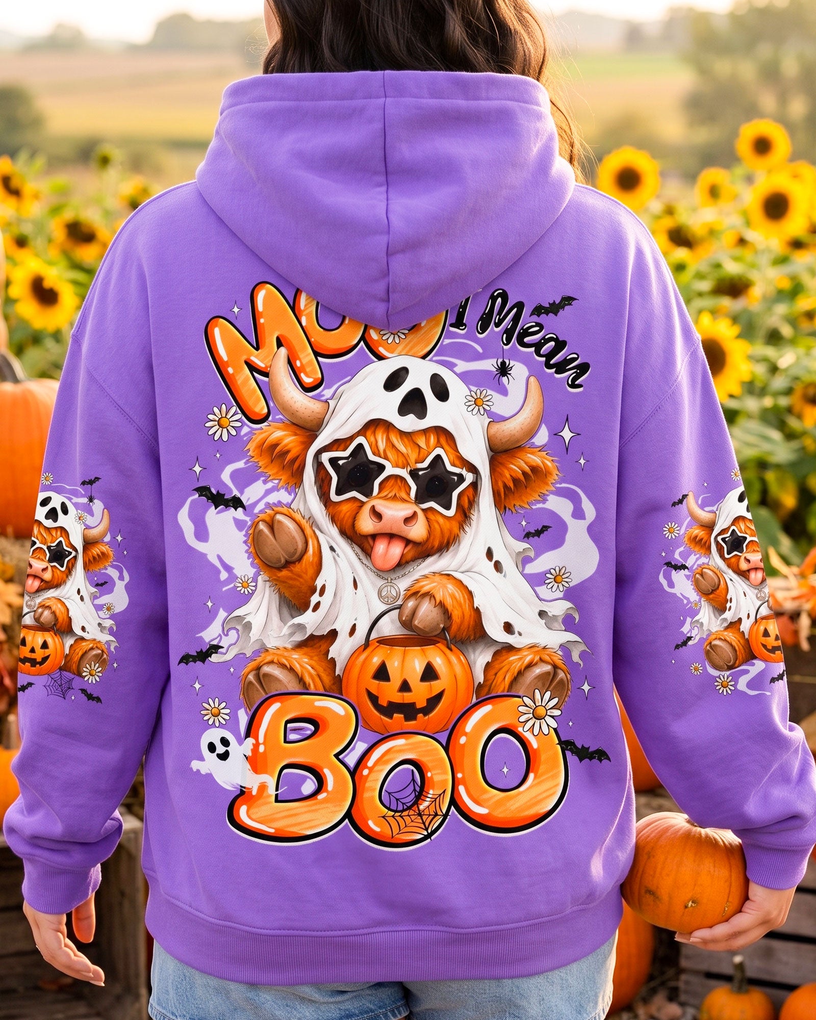 BOO I MEAN MOO HALLOWEEN HIGHLAND COW ALL OVER PRINT - TYQY1707262