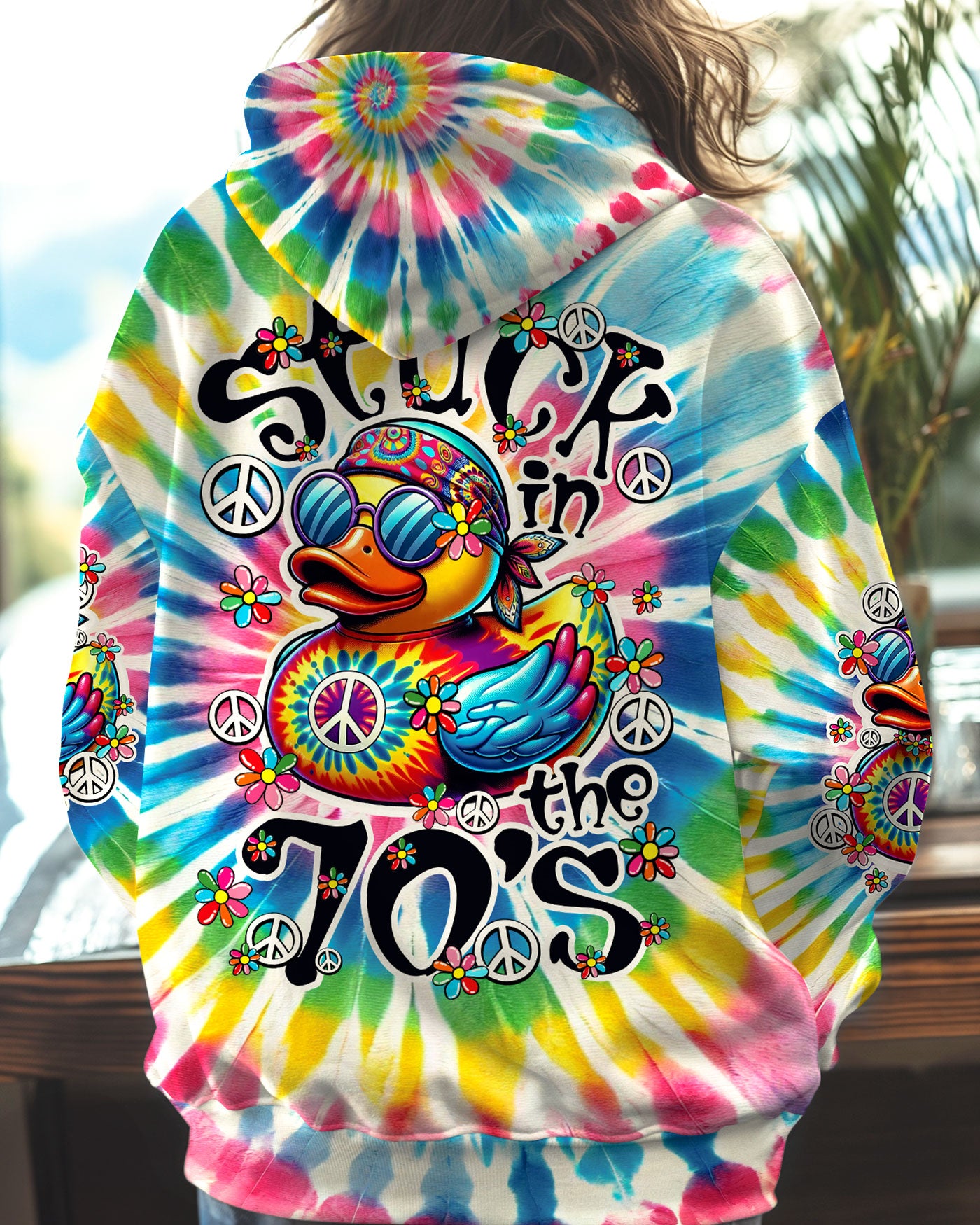 STUCK IN THE 70'S HIPPIE DUCK TIE DYE ALL OVER PRINT - TY2408241