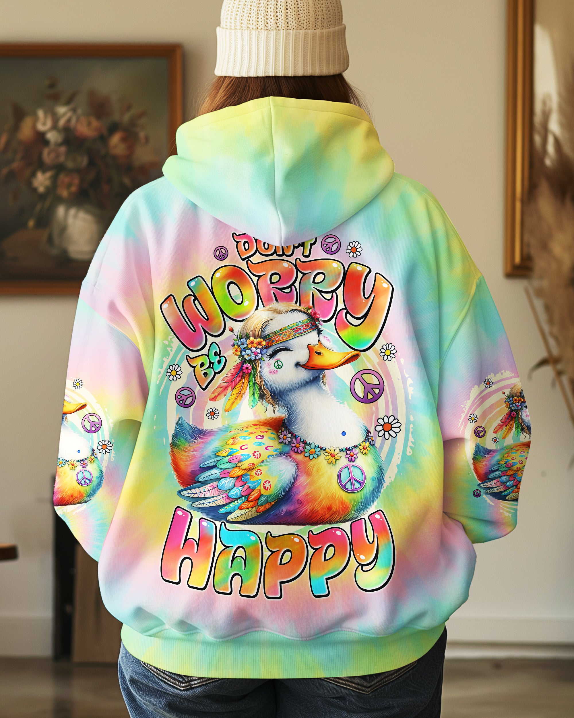 DON'T WORRY BE HAPPY DUCK HIPPIE TIE DYE ALL OVER PRINT - TYTD1508251