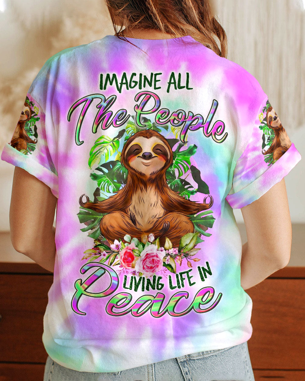 IMAGINE ALL THE PEOPLE LIVING LIFE IN PEACE SLOTH ALL OVER PRINT - YHLN2906234