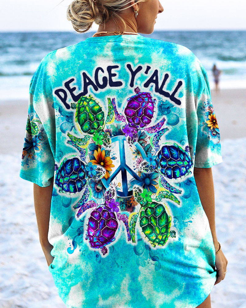 PEACE Y'ALL TURTLES TIE DYE ALL OVER PRINT - TY0507234