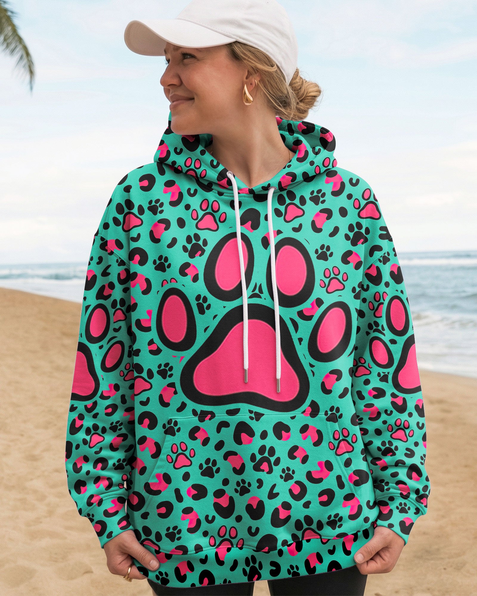 GROOVY PAW TEAL PINK ALL OVER PRINT - TY0601261