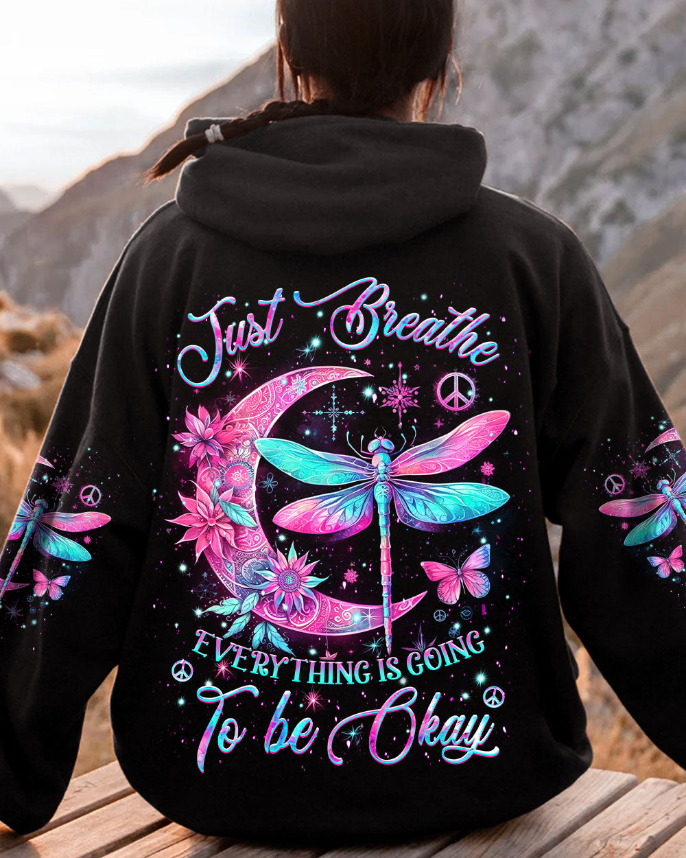JUST BREATHE DRAGONFLY CRESENT MOON ALL OVER PRINT - YHKD2711231