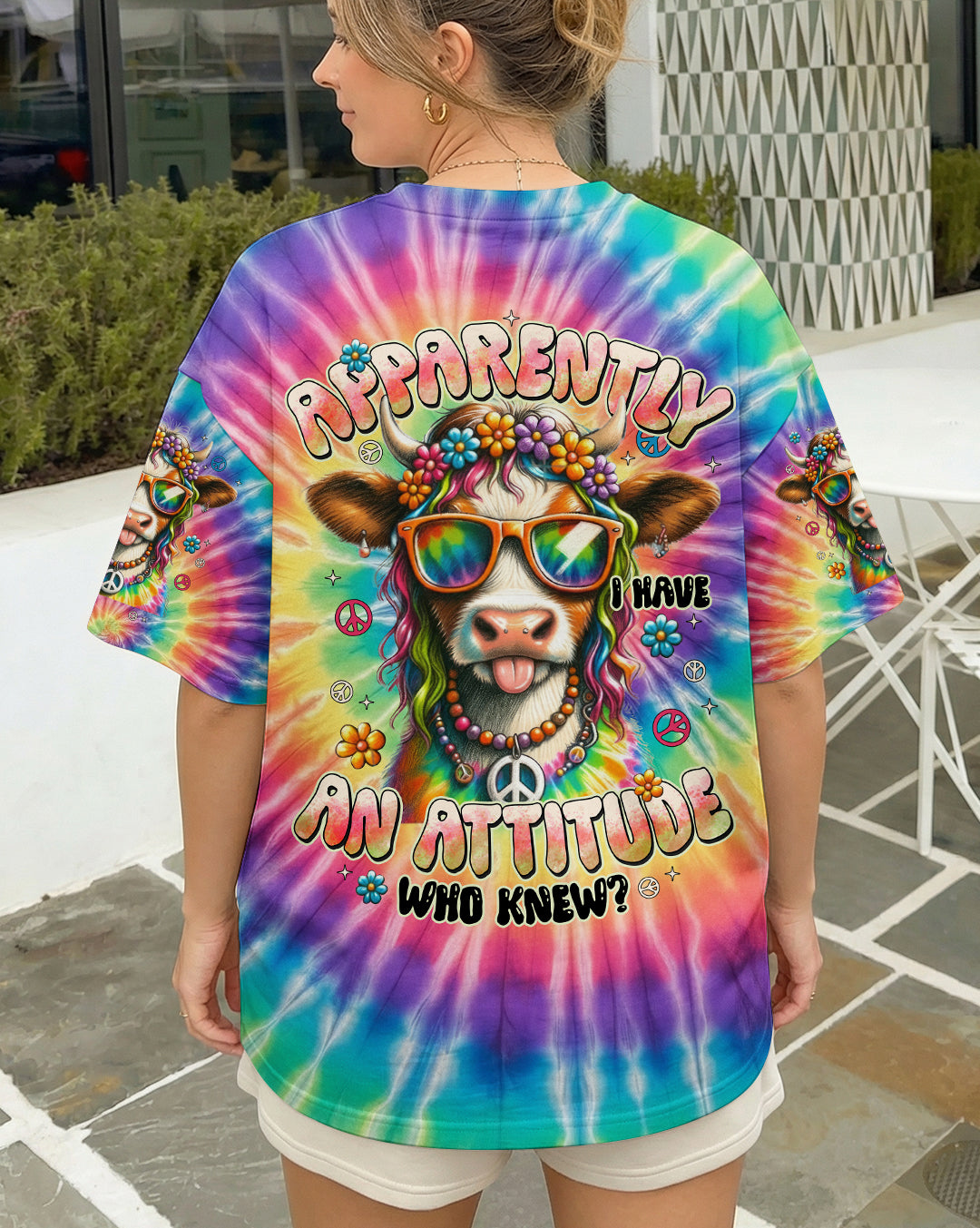 APPARENTLY I HAVE AN ATTITUDE WHO KNEW COW COLORFUL ALL OVER PRINT - TYTD2912251
