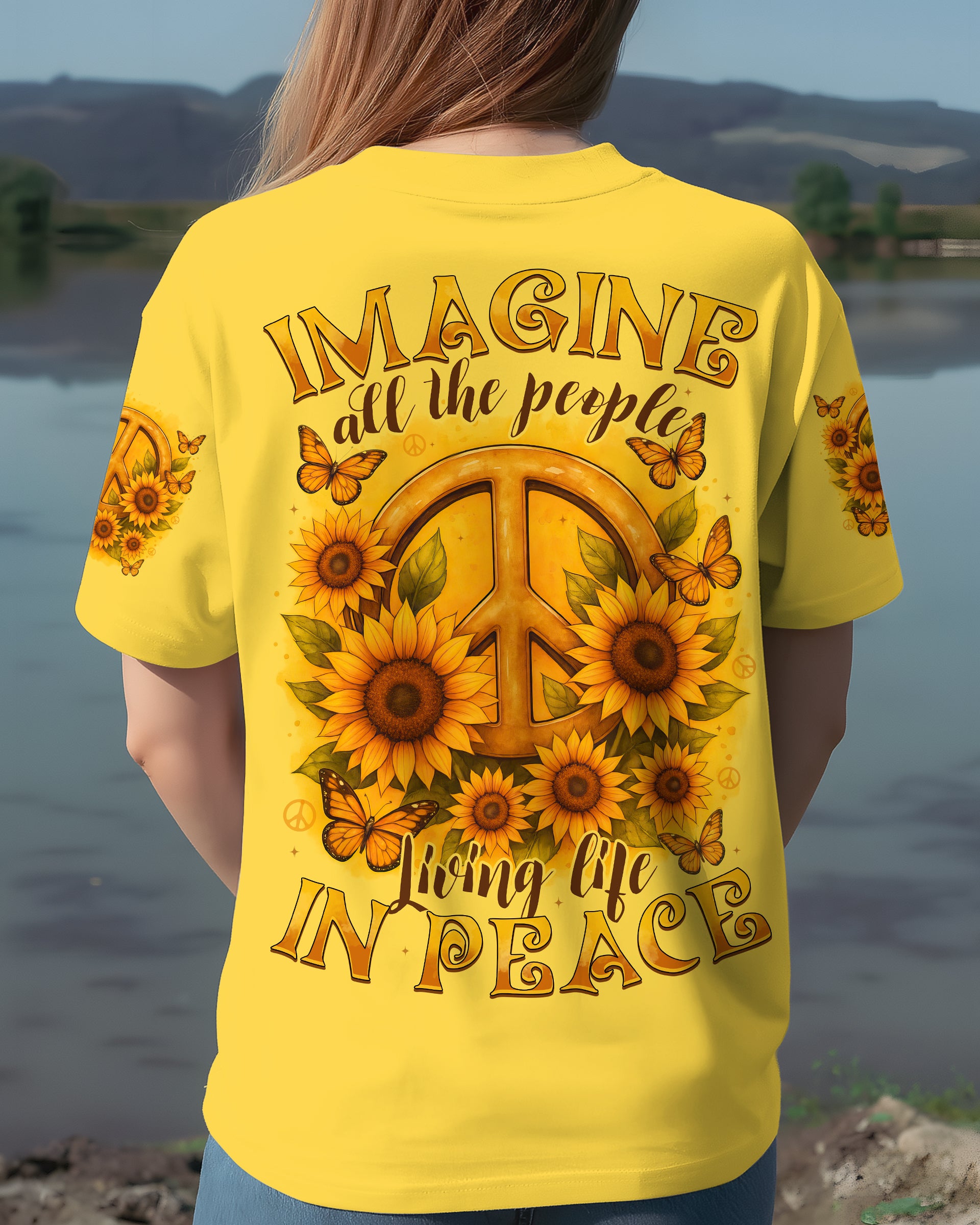IMAGINE ALL THE PEOPLE LIVING LIFE IN PEACE SUNFLOWER ALL OVER PRINT - TYTD0810251