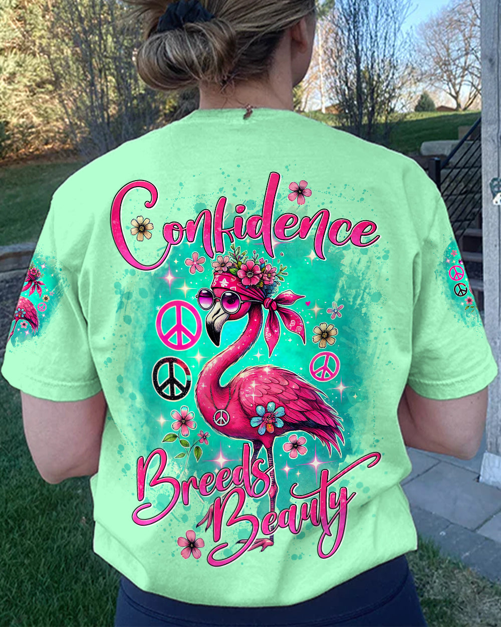 CONFIDENCE BREEDS BEAUTY FLAMINGO ALL OVER PRINT - TYTD2506242