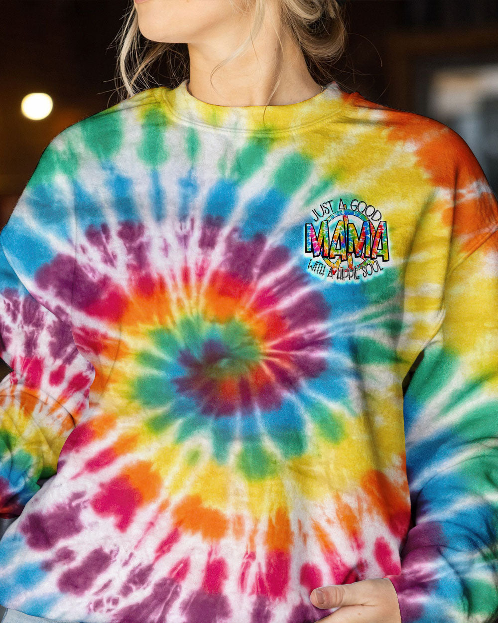 JUST A GOOD MAMA WITH A HIPPIE SOUL TIE DYE ALL OVER PRINT - TY2002231
