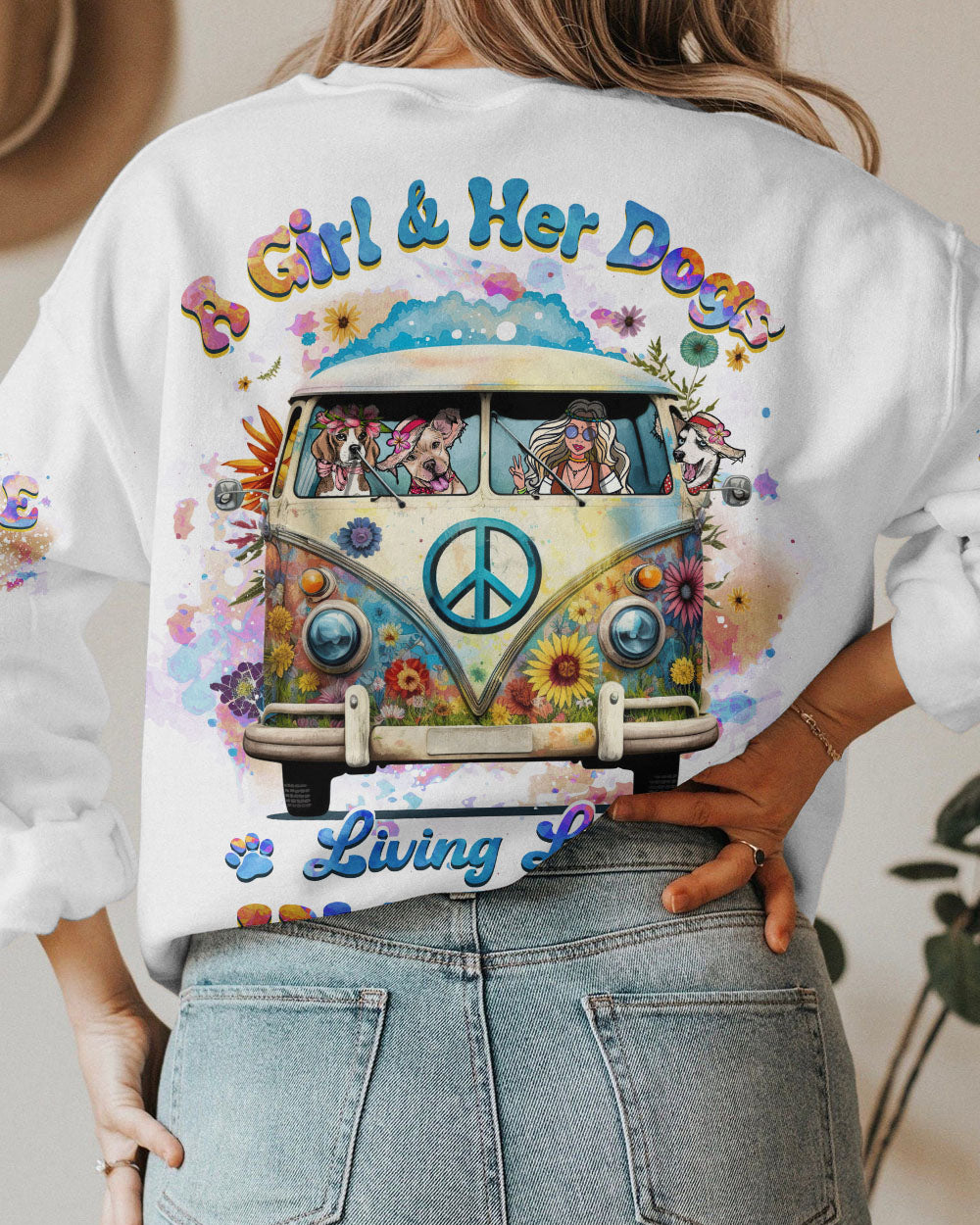 A GIRL AND HER DOG HIPPIE LIFE ALL OVER PRINT - YHHG0702232