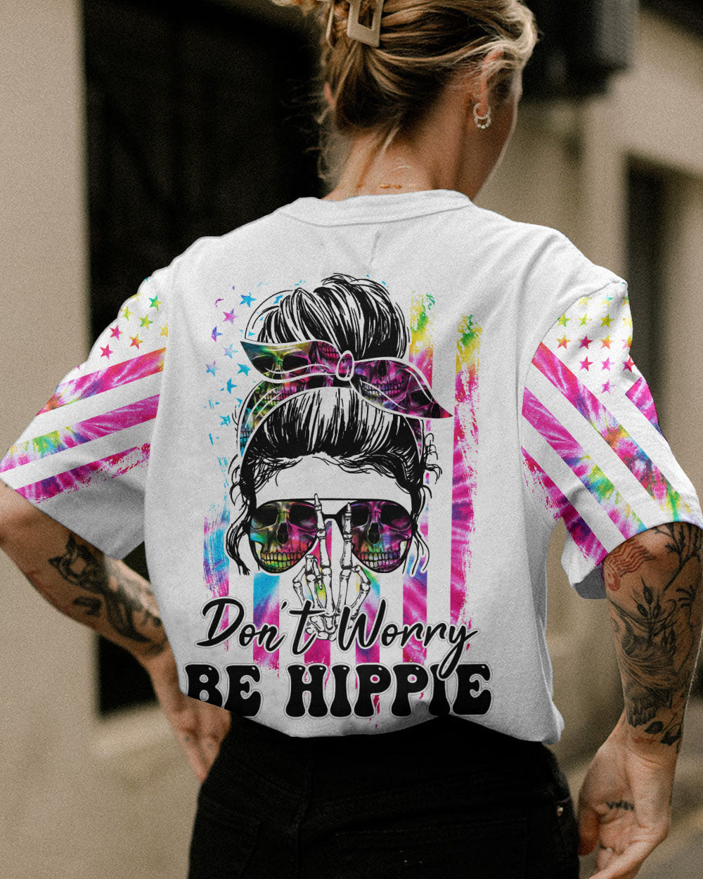 DON'T WORRY BE HIPPIE TIE DYE ALL OVER PRINT - TA0802231