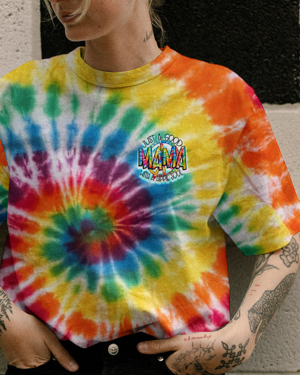 JUST A GOOD MAMA WITH A HIPPIE SOUL TIE DYE ALL OVER PRINT - TY2002231
