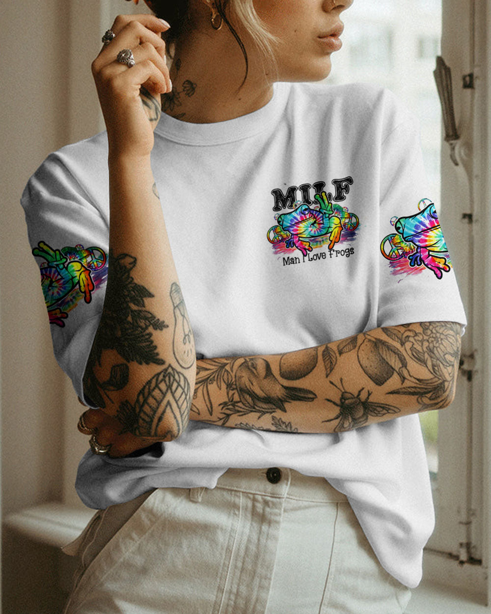 I LOVE FROGS SUNFLOWER TIE DYE ALL OVER PRINT - TY2402238