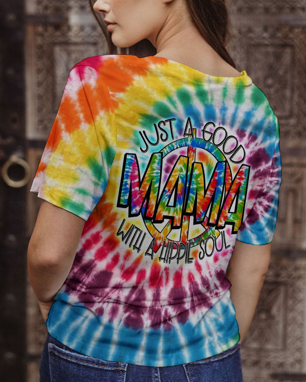 JUST A GOOD MAMA WITH A HIPPIE SOUL TIE DYE ALL OVER PRINT - TY2002231