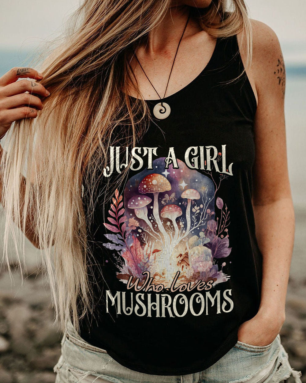JUST A GIRL WHO LOVES MUSHROOMS ALL OVER PRINT - TA31012315