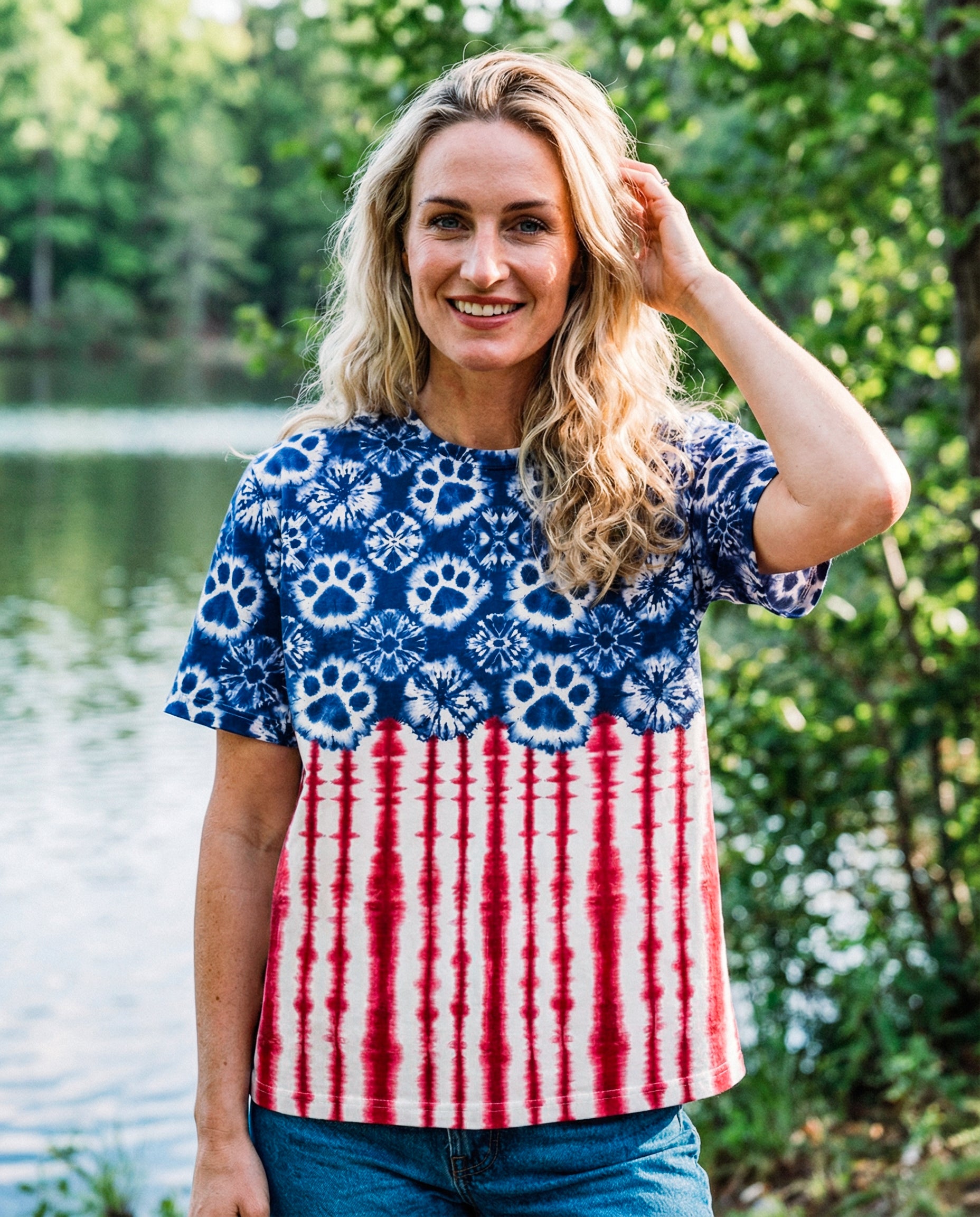 STARS AND STRIPES PATTERN PAW ALL OVER PRINT SHIRT - KM3103262