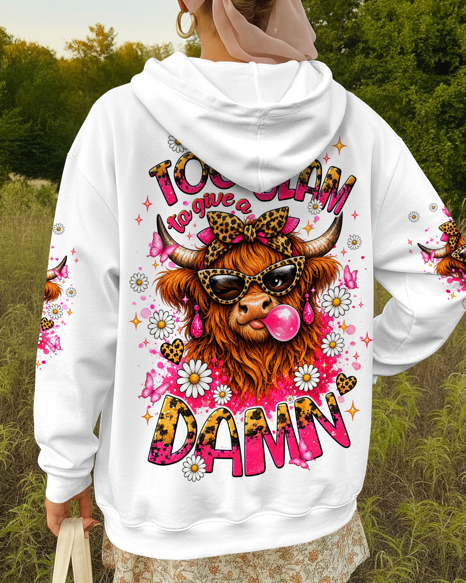 TOO GLAM TO GIVE A DAMN HIGHLAND COW ALL OVER PRINT  - TLNT2007263