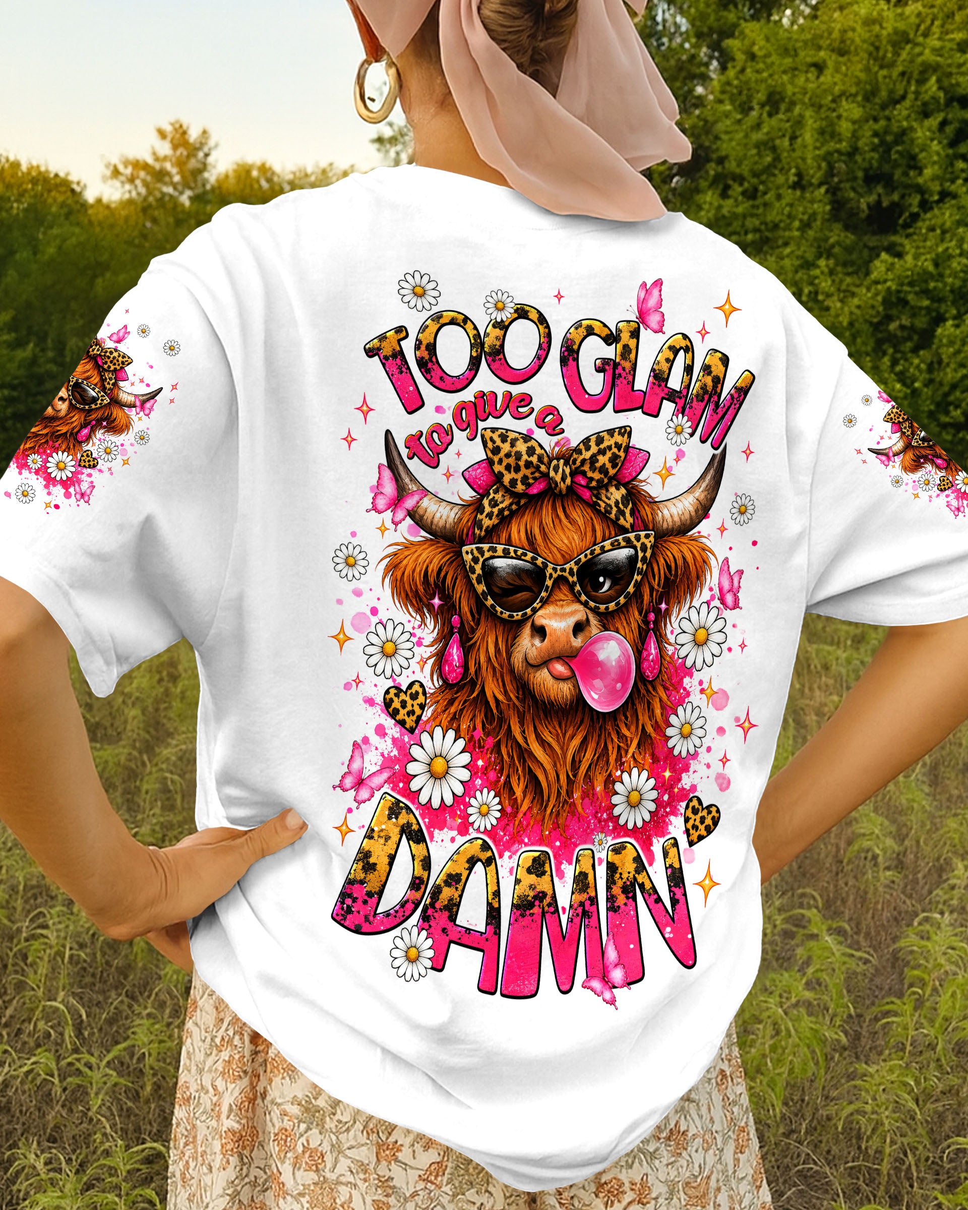 TOO GLAM TO GIVE A DAMN HIGHLAND COW ALL OVER PRINT  - TLNT2007263