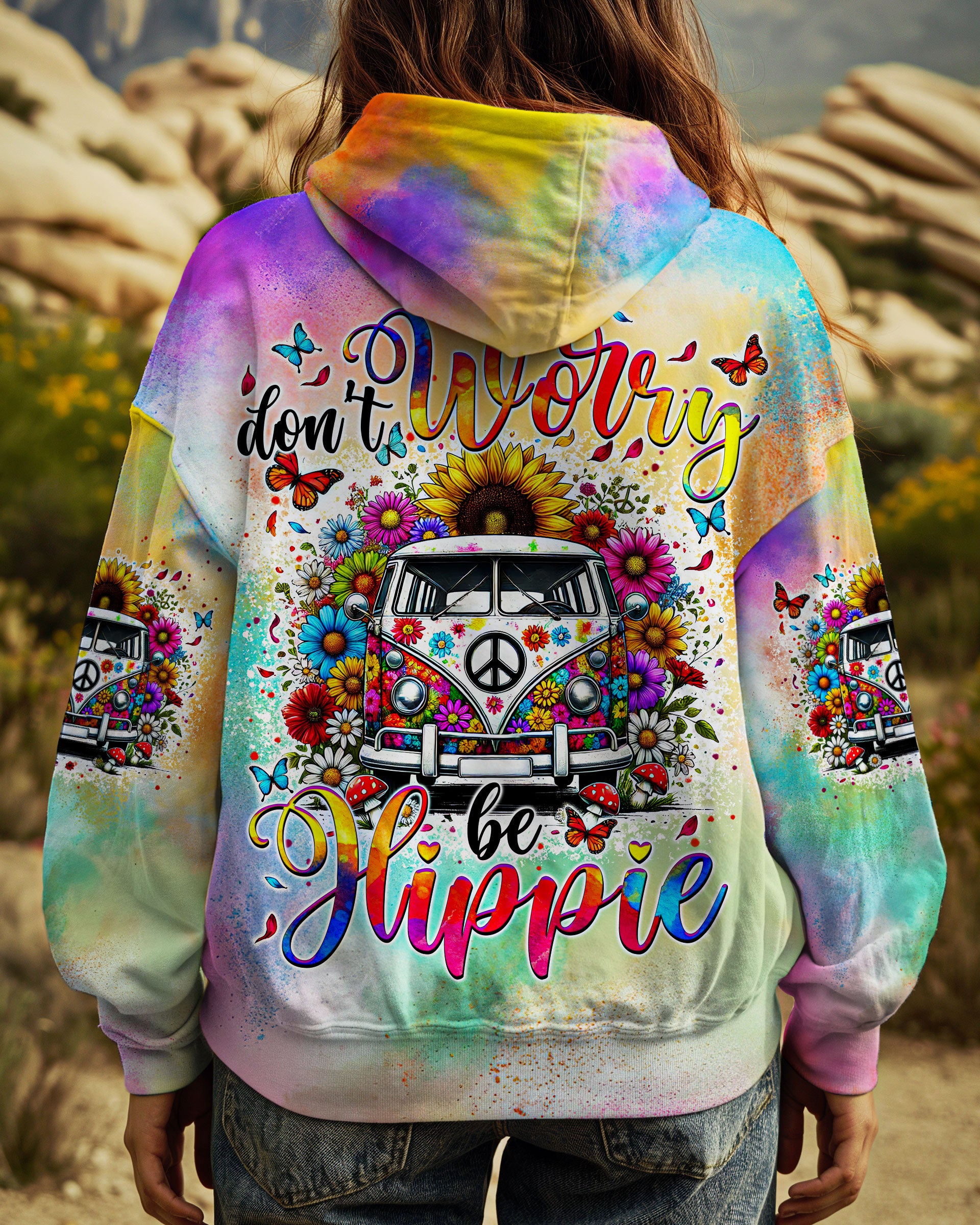 DON'T WORRY BE HIPPIE TIE DYE ALL OVER PRINT - TYTM2308241