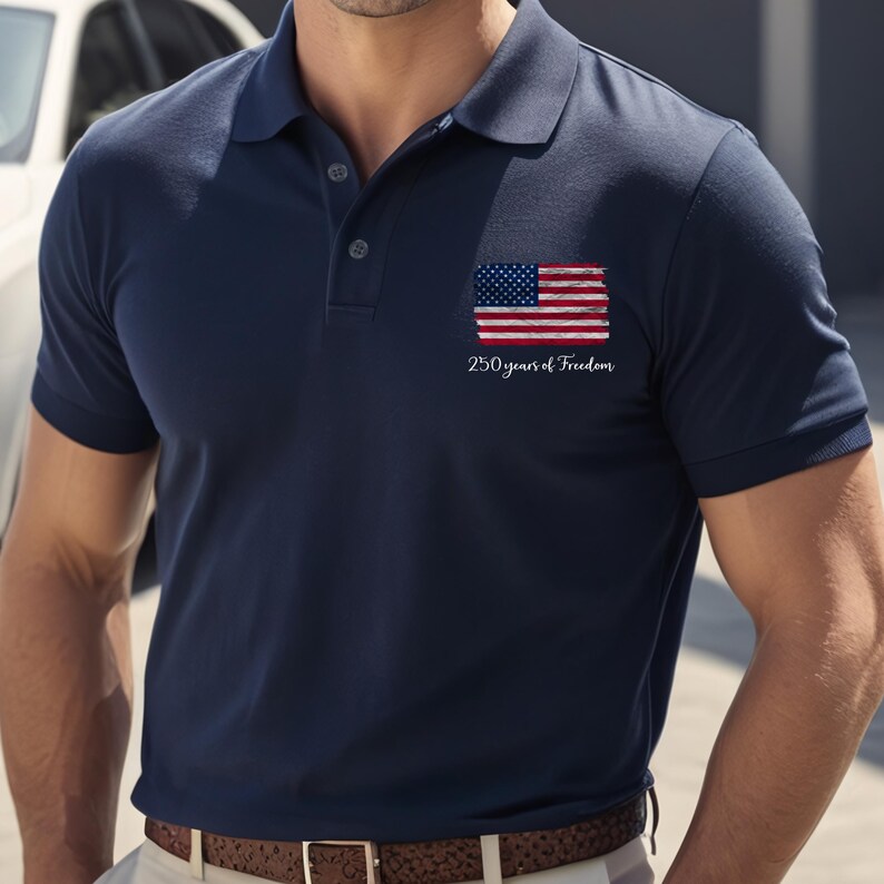 Dry Fit USA Polo Shirt, Retro USA With Flag Shirt, USA Pride, Semiquincentennial Gift,Retro Patriotic American Quick Dry Shirt,Memorial Day
