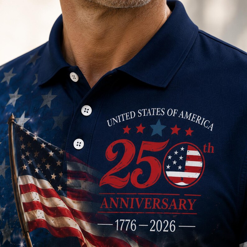 Veteran USA 250th Anniversary Polo Shirt for Men, 3D Print Patriot Soldier American Flag Polo, 1776-2026 4th of July 2026 Military Gift