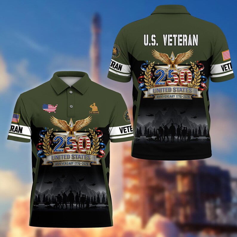 250 American Anniversary Polo Shirt, Proudly Served Shirt, Multicolor Full Size XS-5XL Patriotic Polo, Independence Gifts