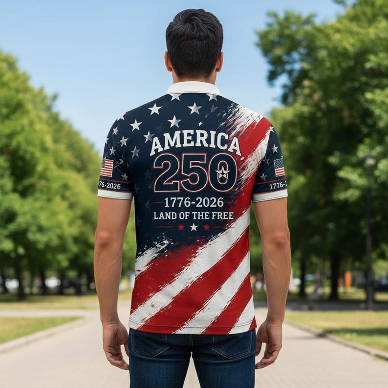 America 250 Polo Shirt, Patriotic Eagle Crest, USA Anniversary Tee,4th of July Polo, Red White Blue Golf Shirt, Independence Day Outfit