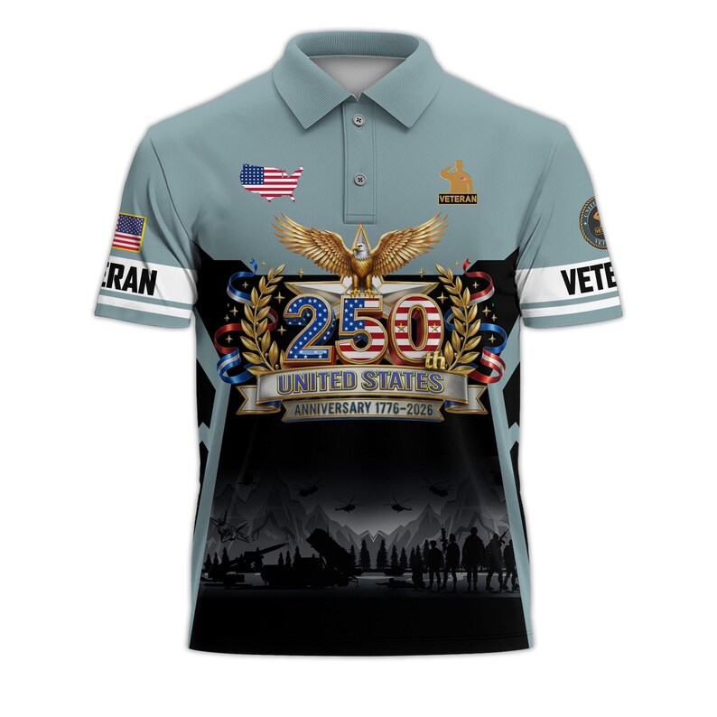 250 American Anniversary Polo Shirt, Proudly Served Shirt, Multicolor Full Size XS-5XL Patriotic Polo, Independence Gifts