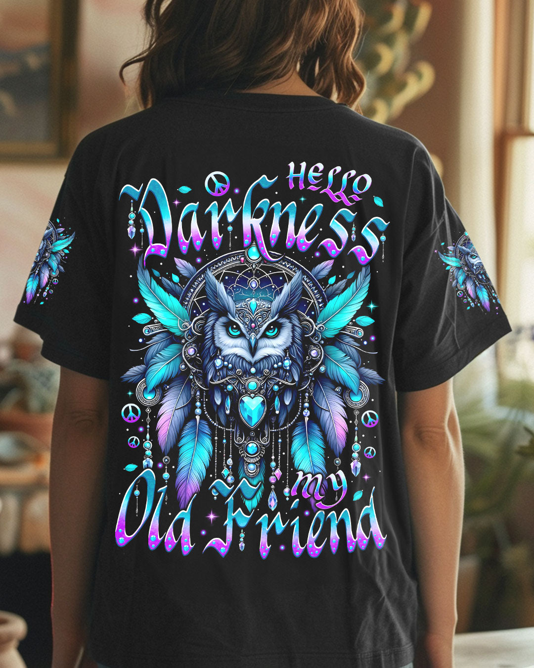 HELLO DARKNESS MY OLD FRIEND OWL HIPPIE ALL OVER PRINT - TYTM1007251