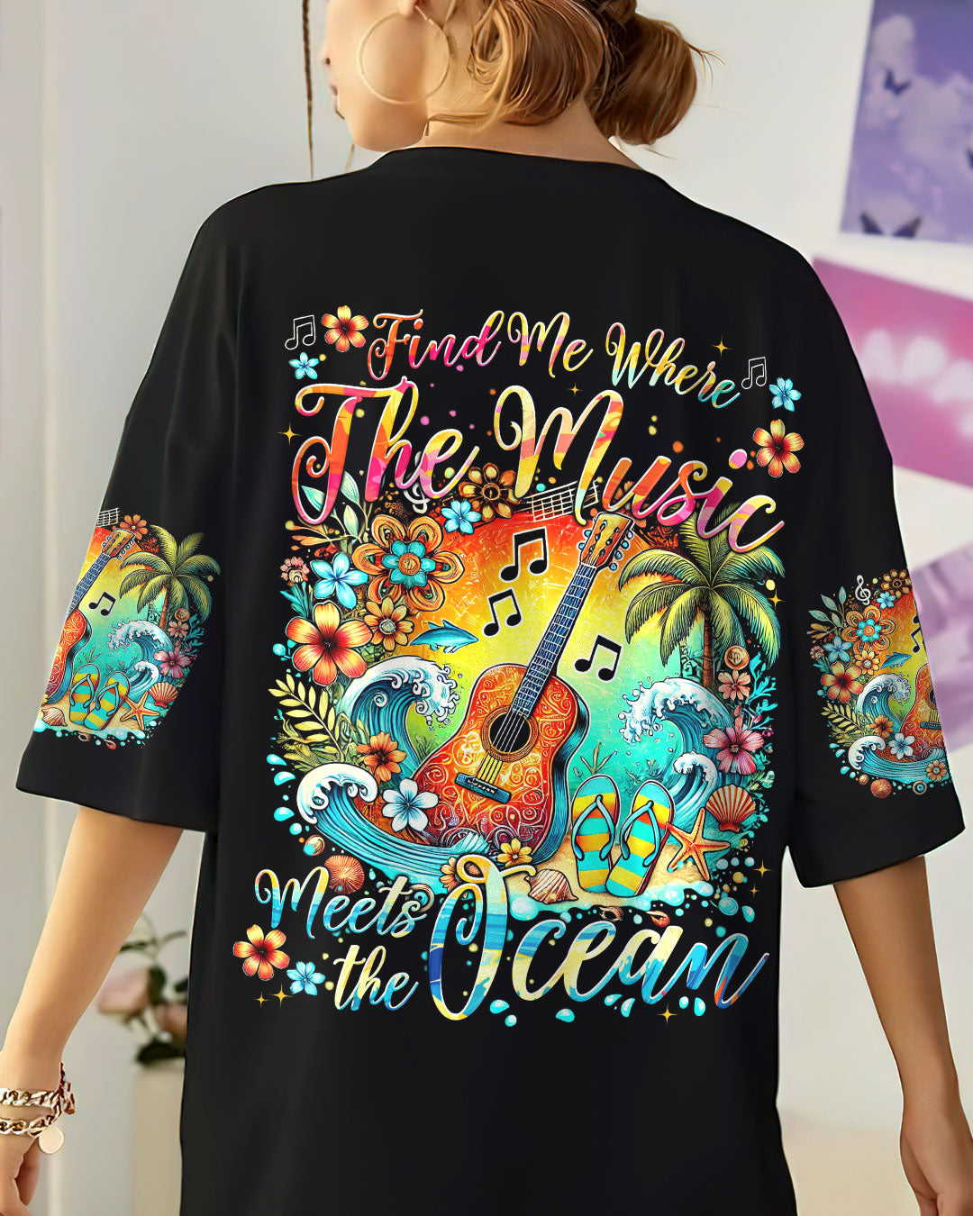 FIND ME WHERE THE MUSIC MEETS THE OCEAN GUITAR ALL OVER PRINT - TYTM2507243