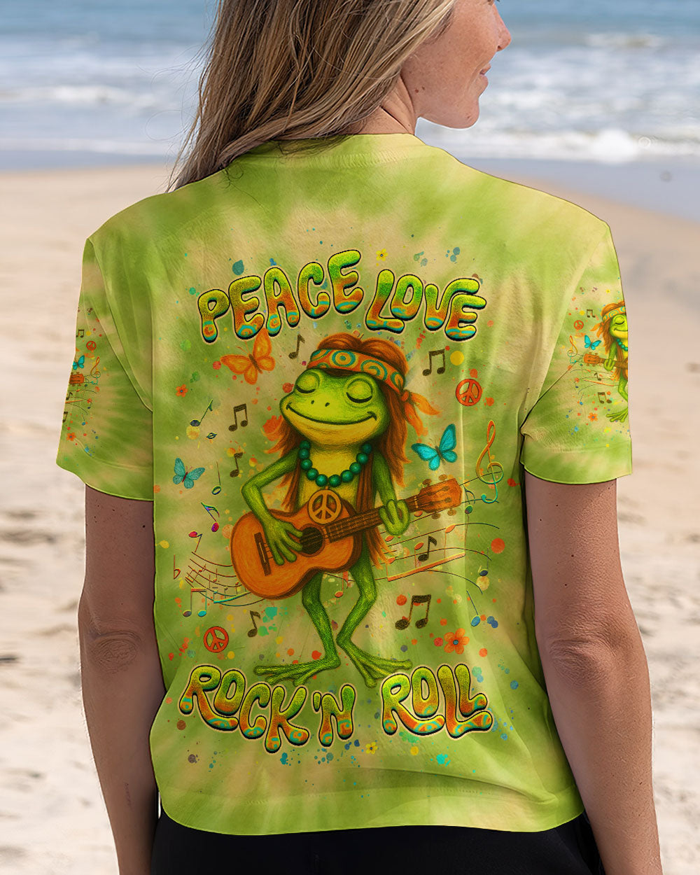 PEACE LOVE ROCK'N ROLL FROG ALL OVER PRINT - YHHG0905254