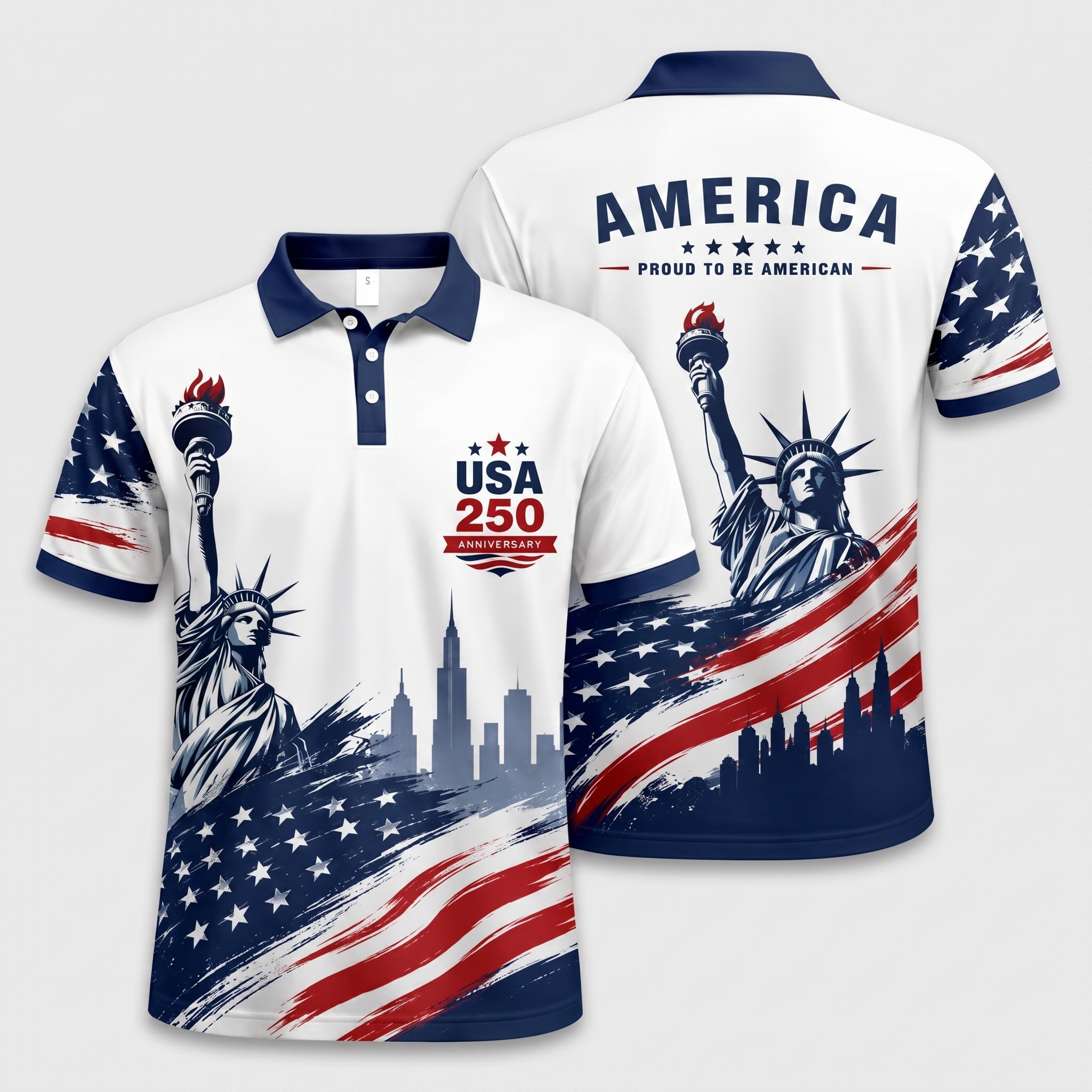 USA 250 Anniversary Polo Shirt, Personalized Patriotic Polo, Statue of Liberty Shirt, America 250 Custom Name Polo, Independence Day Team