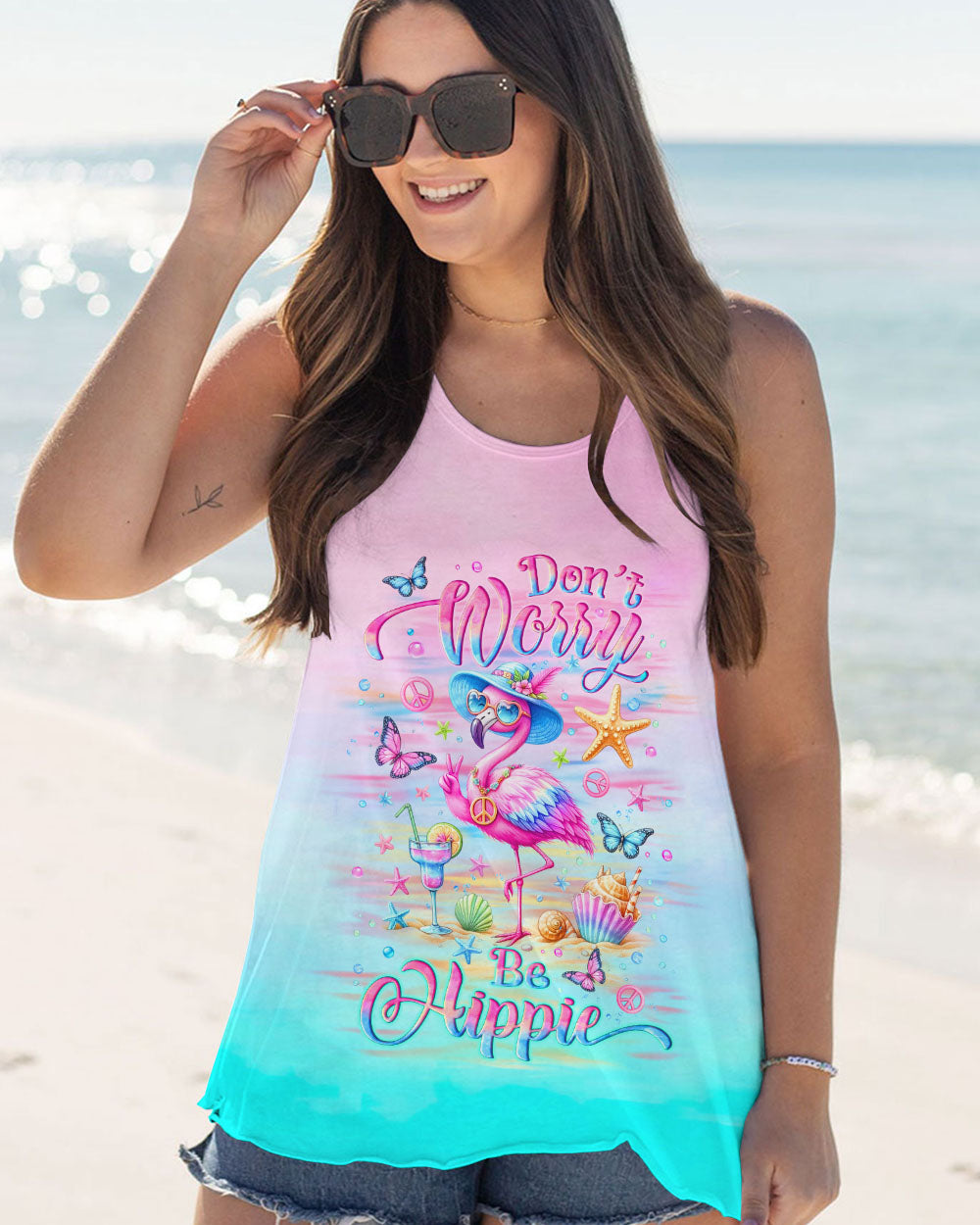 DON'T WORRY BE HIPPIE FLAMINGO ALL OVER PRINT - YHLT2405244