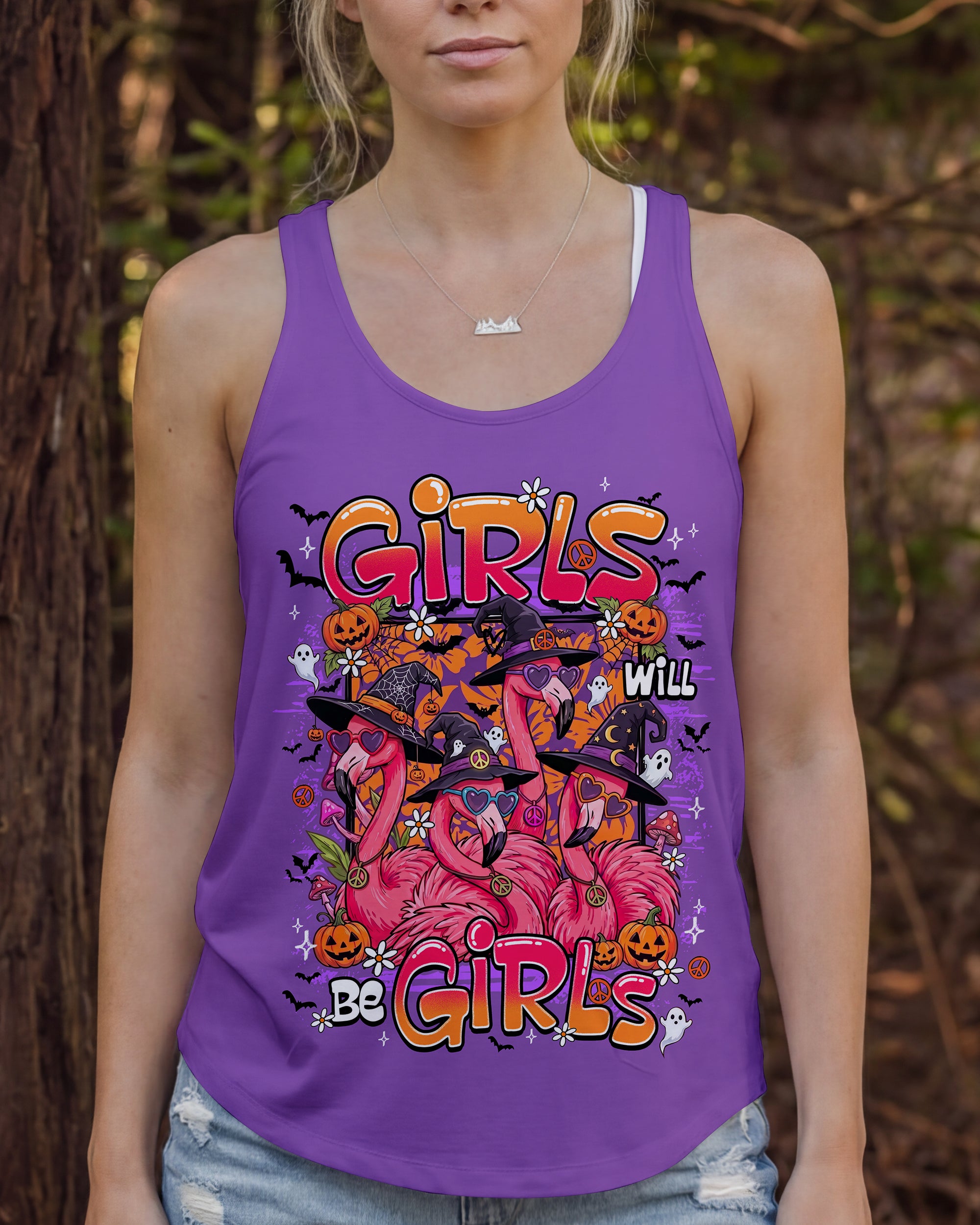 GIRLS WILL BE GIRLS FLAMINGO WITCH HALLOWEEN ALL OVER PRINT - TY1707262
