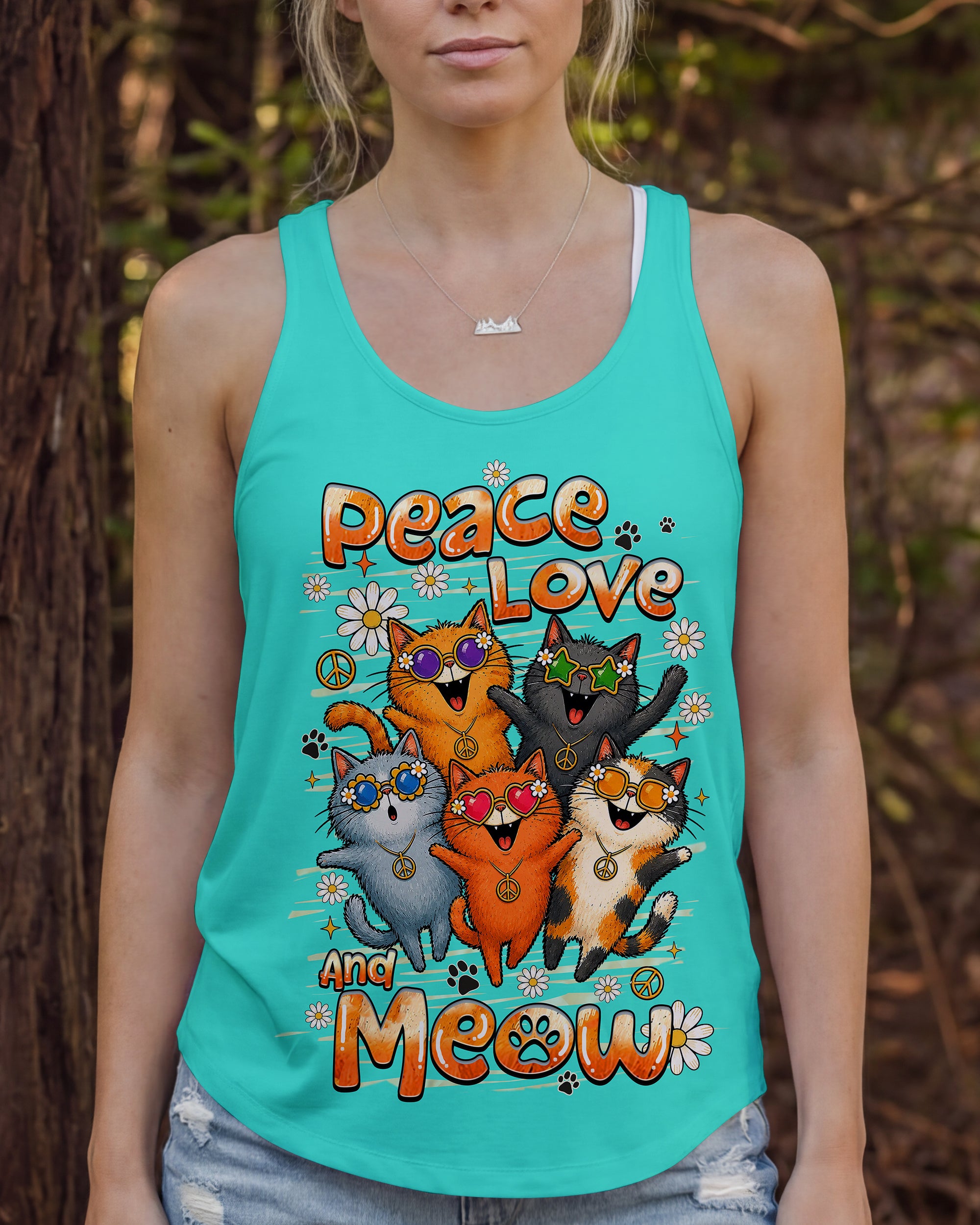 PEACE LOVE AND MEOW CAT ALL OVER PRINT - TLHN1007261