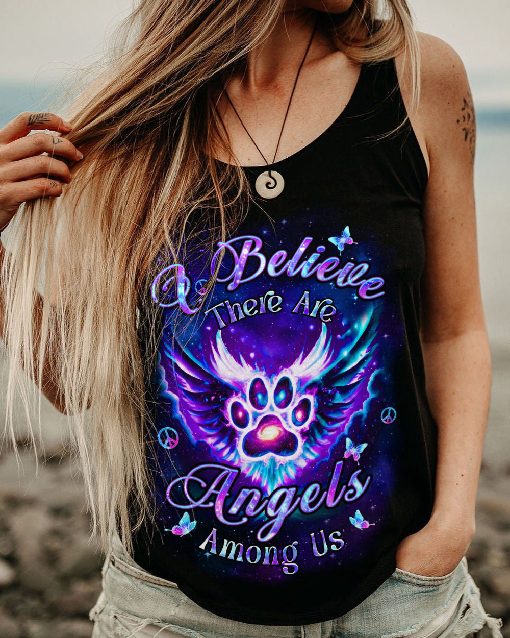 I BELIEVE THERE ARE ANGELS AMONG US PAW PRINT ALL OVER PRINT - YHHN3001262