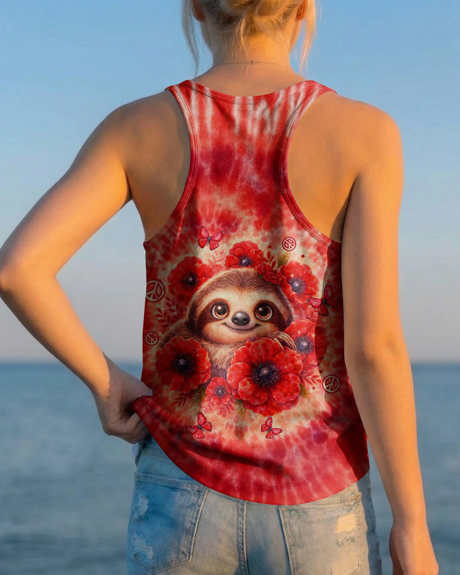 JUST BREATHE SLOTH RED SWIRL ALL OVER PRINT - TLTW0804261