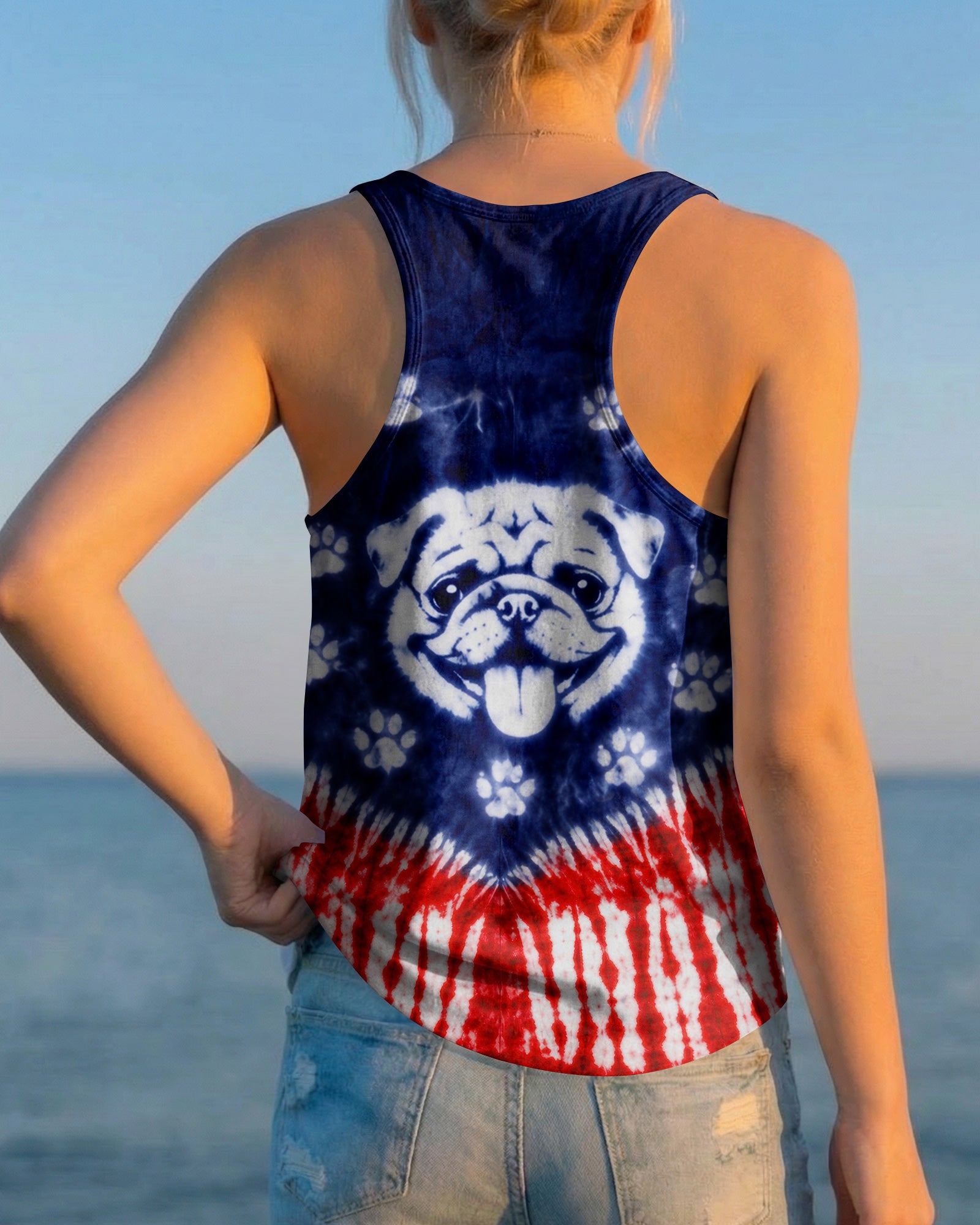 PUG DOG PAW PRINT RED WHITE & BLUE SWIRL ALL OVER PRINT - TLTW0204261
