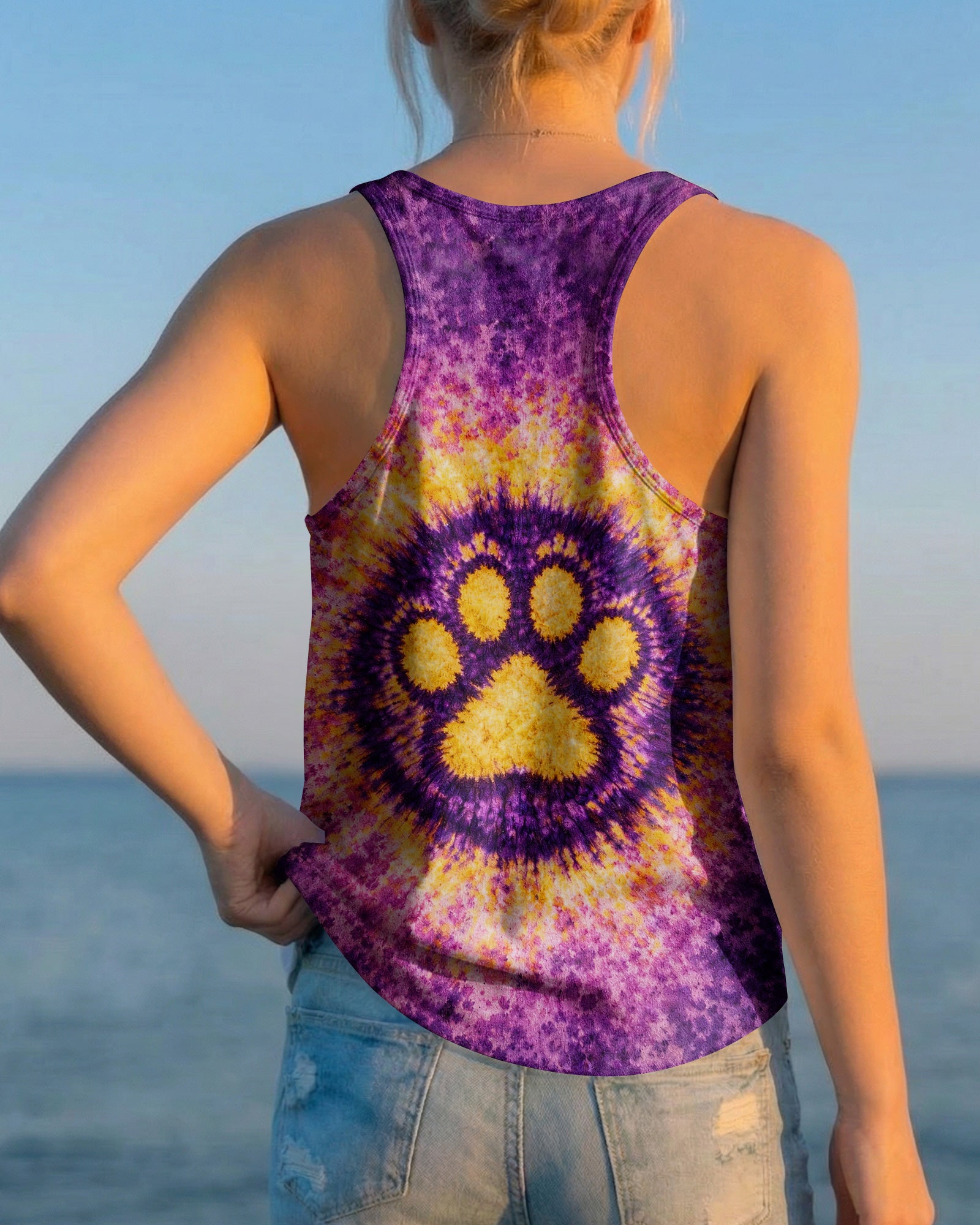 PEACE PAW PRINT PURPLE YELLOW SWIRL ALL OVER PRINT - TLHG3103263