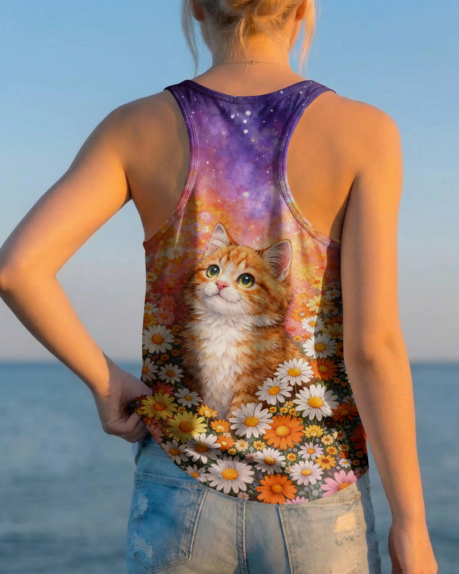 WATERCOLOR FLORAL CAT ALL OVER PRINT - TLHG1603261