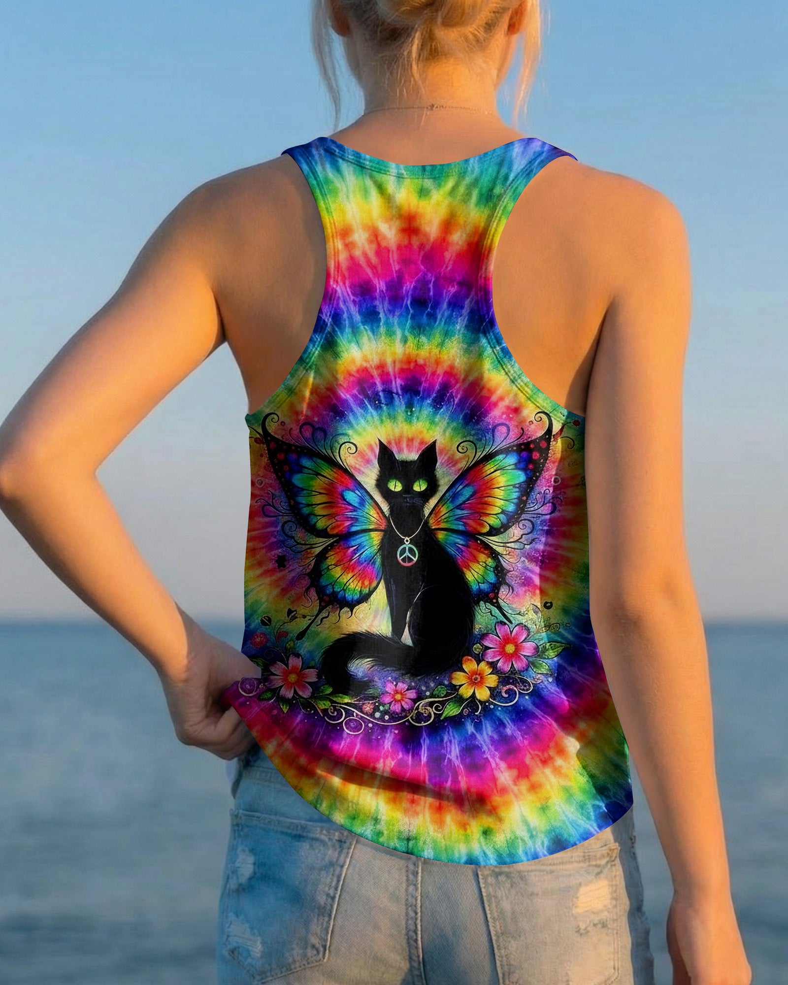 RAINBOW SWIRL BLACK CAT ALL OVER PRINT - YHHG2502261