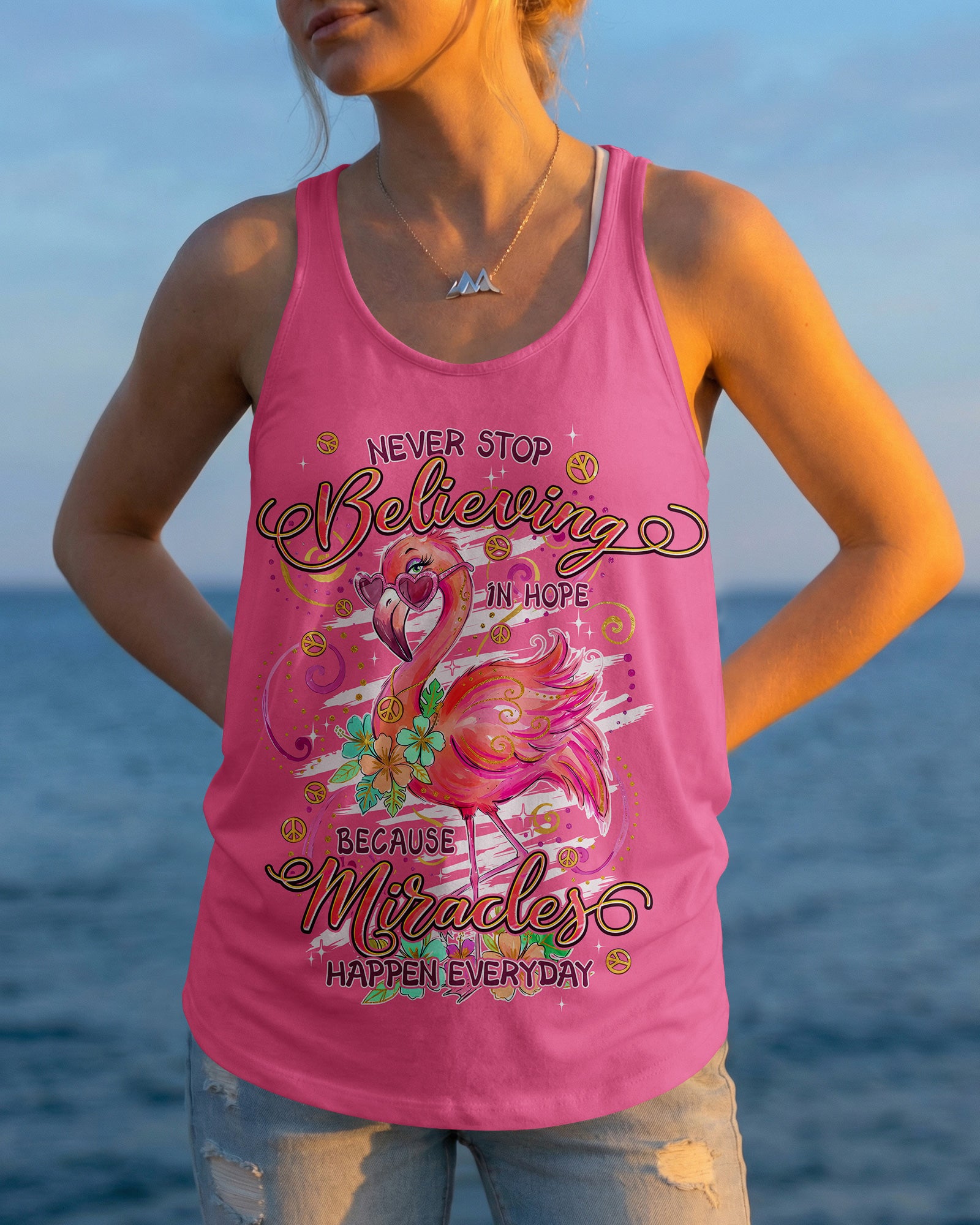 MIRACLES HAPPEN EVERYDAY FLAMINGO ALL OVER PRINT - TYPQ3006261
