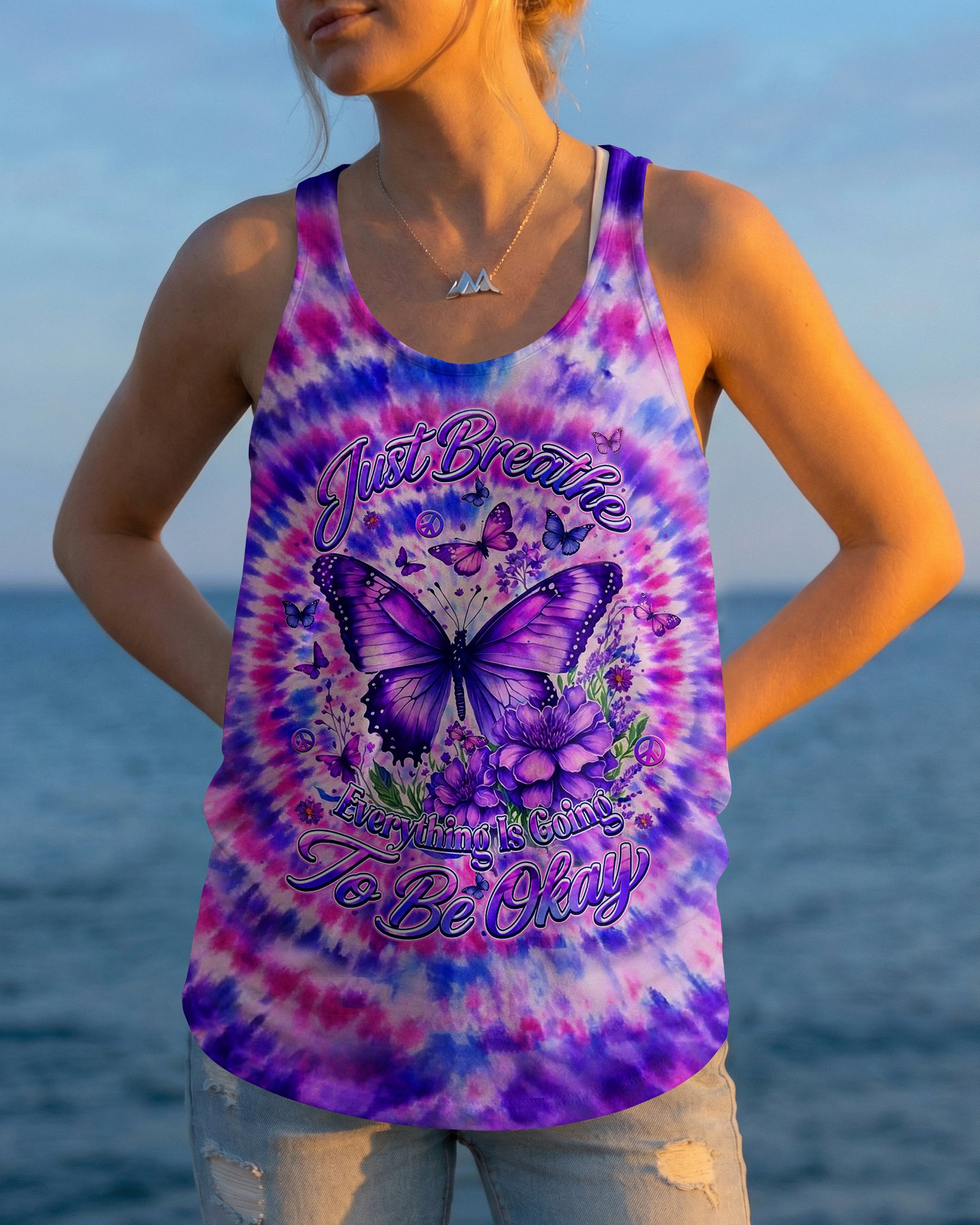 JUST BREATHE BUTTERFLY PURPLE SWIRL ALL OVER PRINT  - TLHN1203263