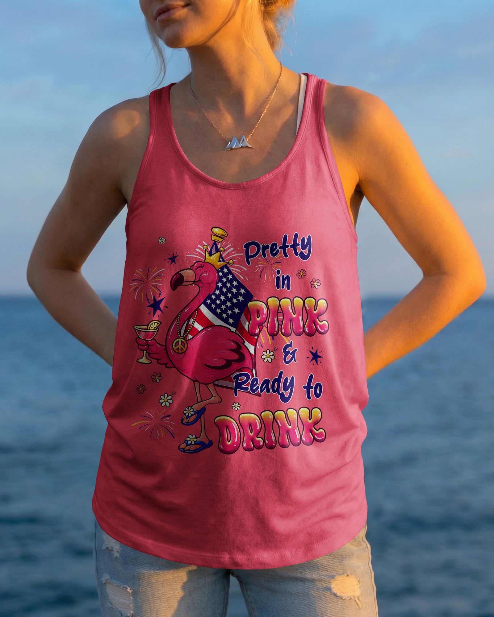 PRETTY IN PINK FLAMINGO RED WHITE & BLUE  ALL OVER PRINT - TLHG2403261