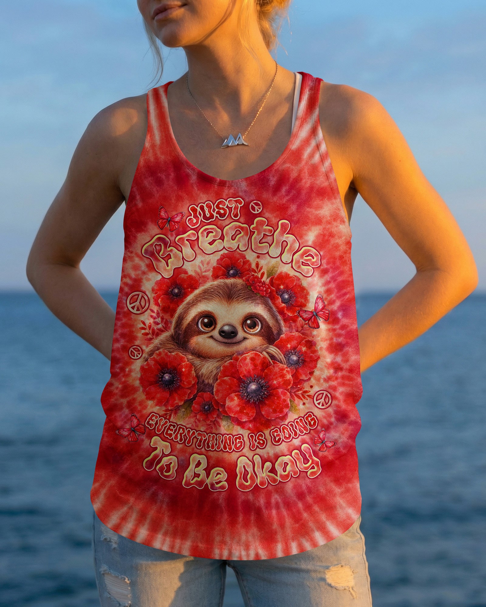 JUST BREATHE SLOTH RED SWIRL ALL OVER PRINT - TLTW0804261